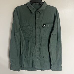 True Religion Dark Green Long Sleeve Button Down Men's Shirt Size XL Y2K 90s